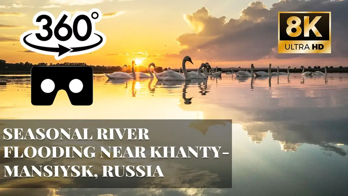 Seasonal river flooding near Khanty-Mansiysk, Russia VR 360